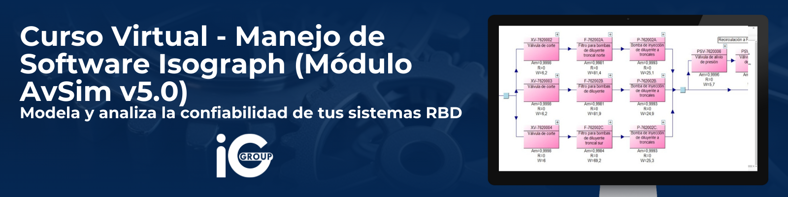 Encabezado - Curso Virtual - Manejo de Software Isograph (Módulo AvSim v5.0) Modela y analiza la confiabilidad de tus sistemas RBD